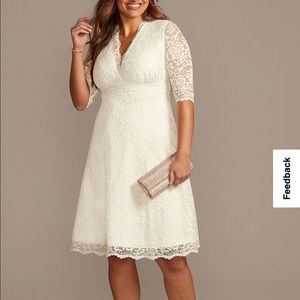 Kiyonna Ivory Lace A-Line Wedding Dress with Three-Quarter Sleeves